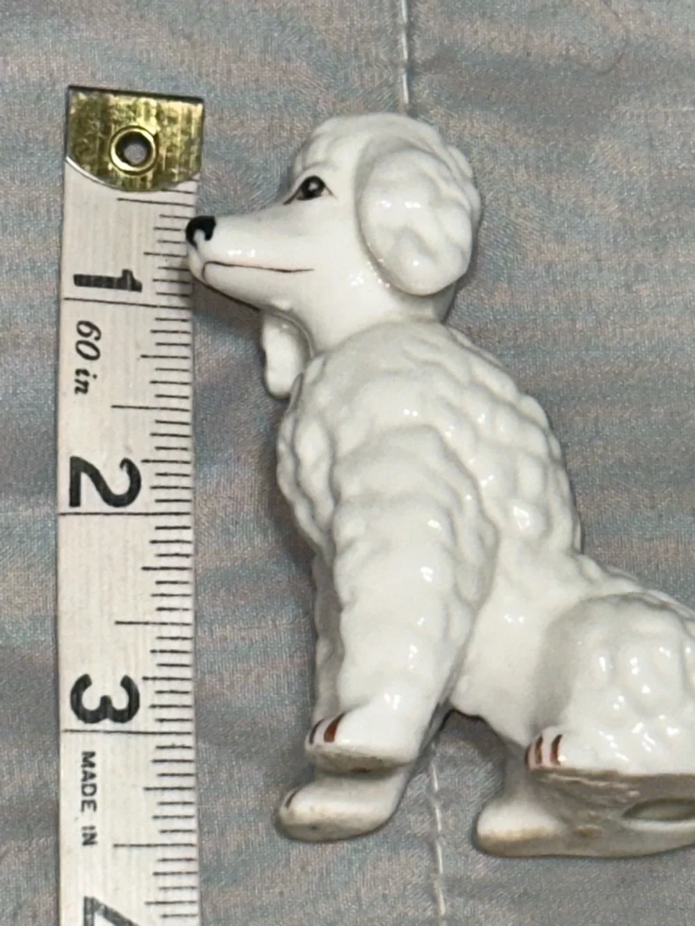 Vintage White Poodle Puppy Dog Sitting Ceramic Figurine 3.5” Dainty 1950s Decor